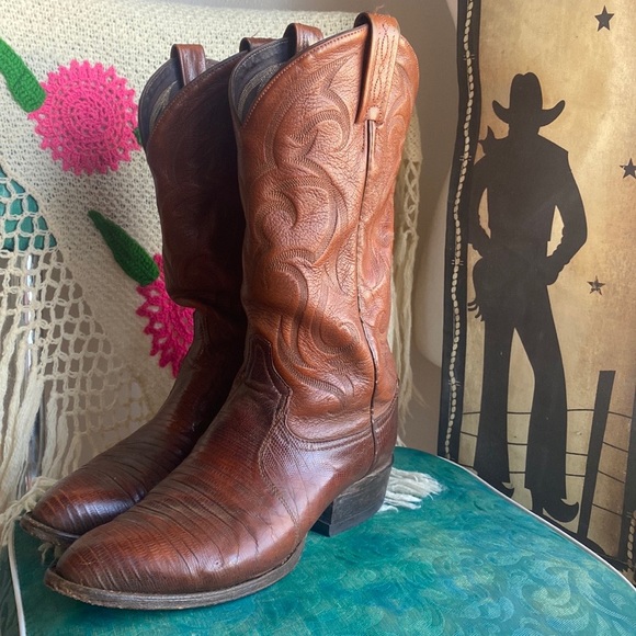 Bottes Tony Lama Vintage Homme 6.5 – Cuir Vert Daim – Western Cowboy Ranch